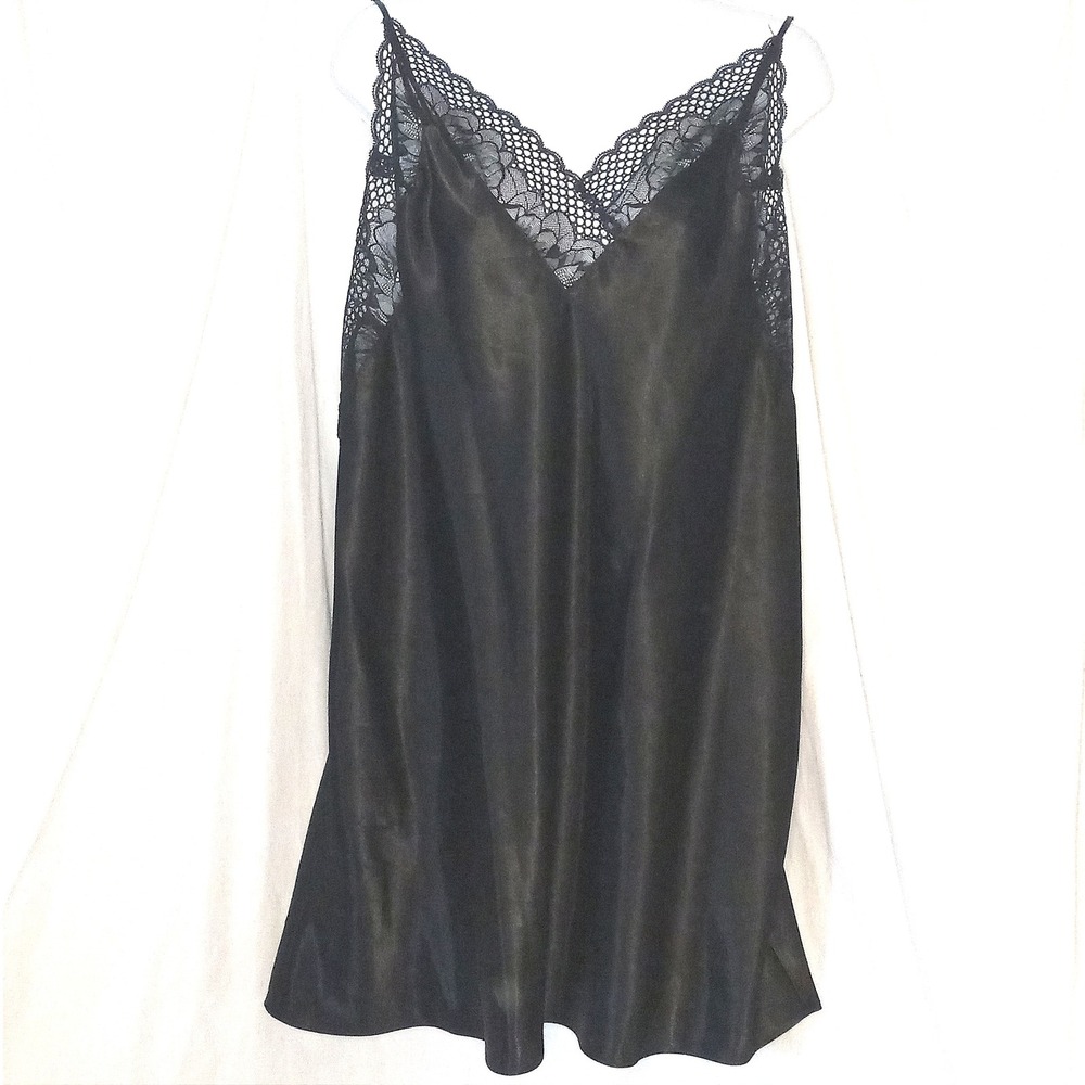 Ambrielle‎ Black Lace Trim Cami Dress Sleeveless Lingerie XL